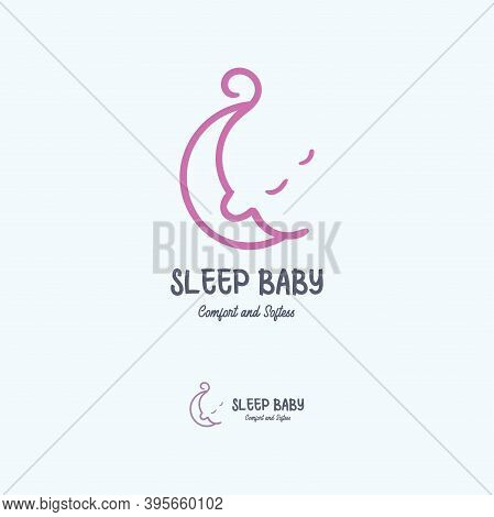 Sleep Baby With Moon Simple And Flat Logo Design Concept Template