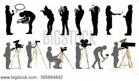 Set Of Professional People With Video Cameras And Photo Cameras. Silhouettes Are Separated. Vector I