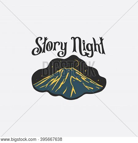 Mountain Peak Night Scenery Hand Drawn Vector Illustration Design