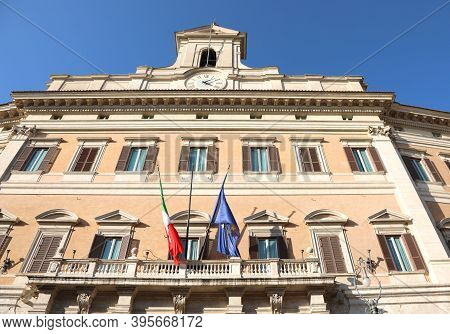 Rome, Rm, Italy - March 3, 2019: Montecitorio Palace Seat Of The Italian Parliament In Roma City