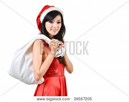 Santa kvinna med en vit väska