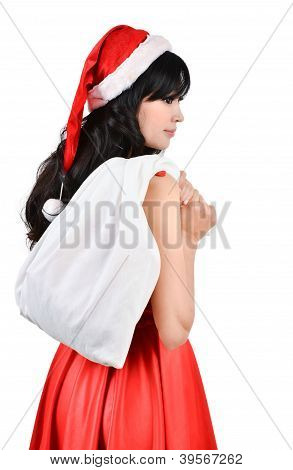 Santa kvinna med en vit väska