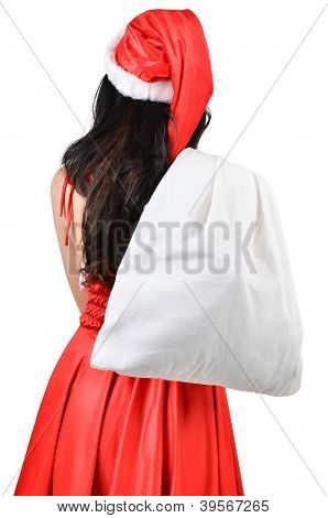 Santa kvinna med en vit väska