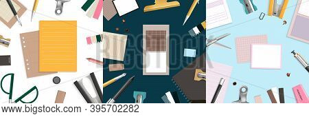 Office Items Design Concept With Scissors Pencil And Pen Realistic Isolated Vector Illustration