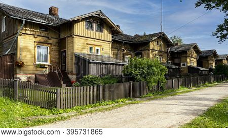 Old Wooden Houses Built For Paper Mill Workers In Ligatne. Wooden Row House