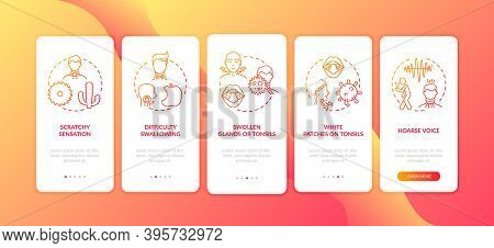 Throat Inflammation Symptoms Onboarding Mobile App Page Screen With Concepts. Scratchy Sensation, Ho