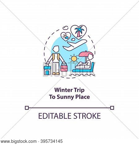 Winter Trip To Sunny Place Concept Icon. Tips To Ease Sad Idea Thin Line Illustration. Seeking Refug