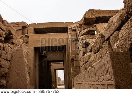 Hieroglyphs In The Stone On The Entrace Of A Temple In Egypt