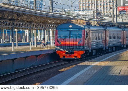 Moscow, Russia - August 25, 2020: Electric Train Ed4m-0459 At The Platform Of The Belorussky Railway
