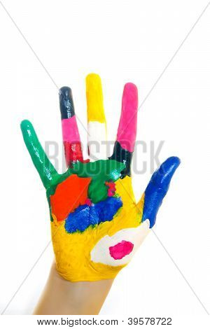 มือทาสีในสีที่มีสีสัน