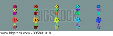 Set Of Sun Flowers. Cartoon Icon Design Template With Various Models. Modern Vector Illustration Iso