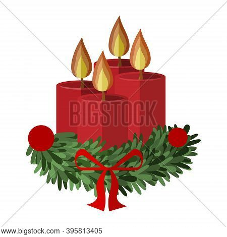 Vector Christmas Advent Wreth With Candles. Vector Illustration