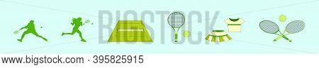 Set Of Tennis Icon, Ball, Court And More Design Template With Various Models. Modern Vector Illustra