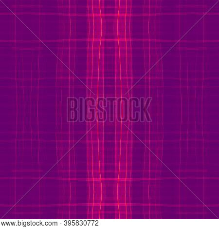 Violet Abstract Check Pattern. Watercolor Tartan Blanket. Retro Stripes For Tweed Print. Seamless Ch