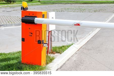 Automatic Rising Arm Barrier For Entry Or Stop Traffic. Boom Barrier Gate Acces Entry