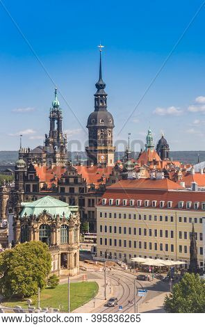 Dresden, Germany - September 11, 2020: Aerial View Of The Historic Hausmannsturm In Dresden, Germany