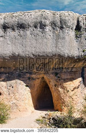 Entrance To Grotto In A Rocky Wall In La Ciudad Encantada Of Cuenca