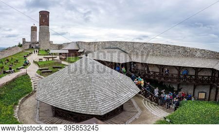 Checiny, Poland - September 06, 2020: The View From The Tower To The Courtyard Of The Castle. Old Hi