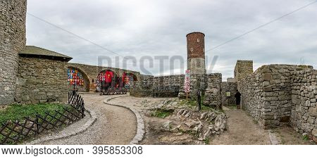 Checiny, Poland - September 06, 2020: Courtyard Of The Castle. Old Historic Ruins Of The Royal Castl