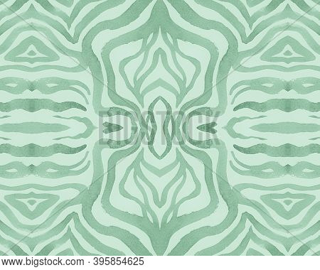 Green Seamless Animal Pattern. Abstract African Background. Zoo Safari Skin. Watercolour Stripe Fabr