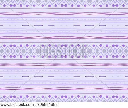 Green Seamless Ethnic Ornament. Watercolour Zig Zag Pattern. Mexican Chevron Design. Violet Stripe T