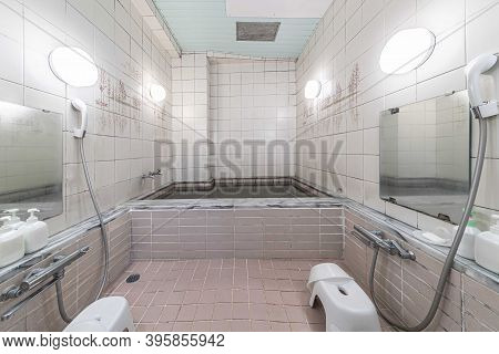 Shower And Bathtub In Old Japanese Style Bath