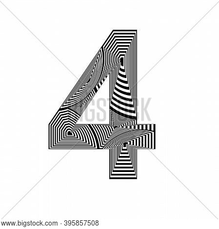 Number 4 In Abstract Style, With Layered Lines Of Black And White Colors