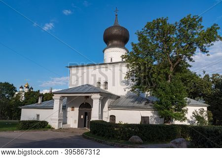 Assumption Church From Paromenya (uspenskaya Church, Xvi Century) And Its Bell Tower. Pskov City, Ps