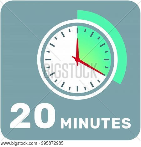 20 Minutes, Analog Clock, Isolated Timer Icon. Vector Illustration, Eps.