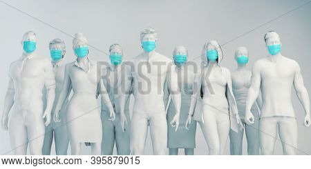 Health Workers Wearing Surgical Mask in Healthcare Industry 3d Render