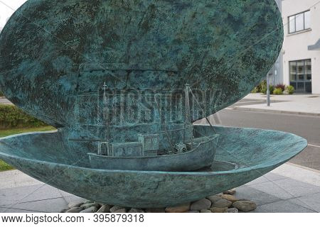 Fishing Boat In Open Shell As A Decoration And Welcome Sign For Tourists In Killybegs, County Donega