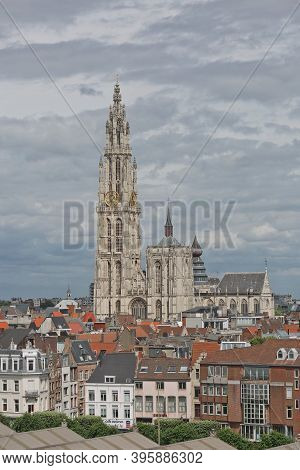 Cityscape And A Cathedral Of Our Lady In Antwerp Belgium