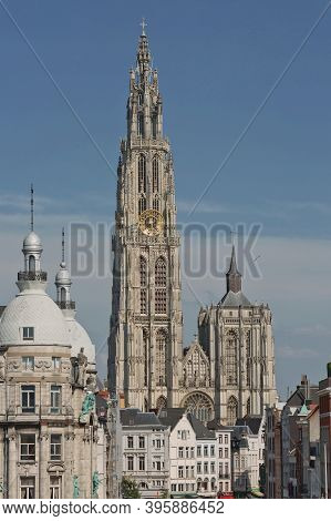 Cityscape And A Cathedral Of Our Lady In Antwerp Belgium