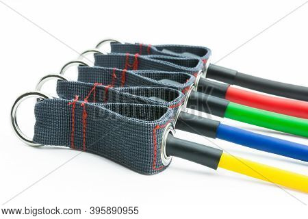 Colorful Resistance Bands Isolated On The White Background.