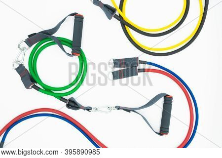 Colorful Resistance Bands Isolated On The White Background.