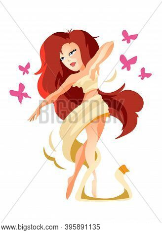 Aphrodite Flat Vector Illustration. Ancient Greek Deity. Goddess Of Love, Beauty And Eternal Youth. 