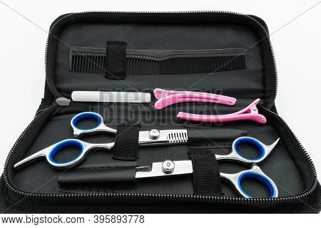 Hair Scissors Set Hairdressing Tools Isolated On White Background.