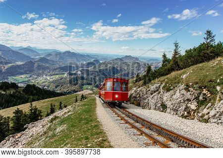 Schafbergbahn Cog Railway Running From St. Wolfgang Up The Schafberg, Austria.journey To The Top Of 