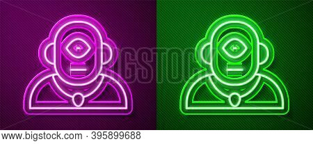 Glowing Neon Line Cyclops Icon Isolated On Purple And Green Background. Vector