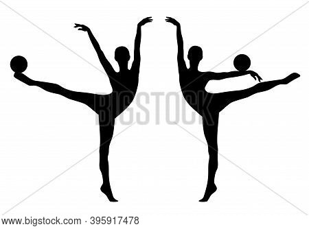 Elegant Slim Woman Performing Rhythmic Gymnastics Sport Exercise With Ball - Perfect Female Body In 