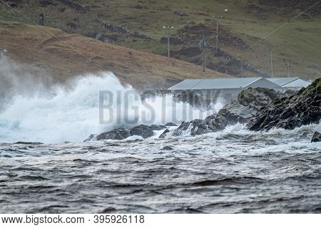Waves Crashing In To The Cliffs Of The West Coast Of County Donegal - Ireland