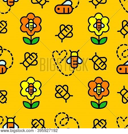 Vector Seamless Pattern With Bees, Propolis And Honeycombs
