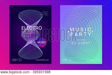 Sound Flyer. Dynamic Fluid Shape And Line. Commercial Discotheque Magazine Set. Neon Sound Flyer. El