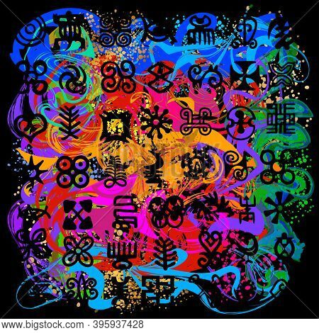 African Adinkra Pattern - Digital Art Ritual Symbols And Screen Printing Nations And Tribes Akans Of