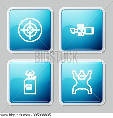 Set Line Target Sport, Sniper Optical Sight, Camping Gas Stove And Bear Skin Icon. Vector