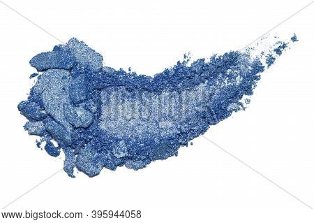A Sample Of Blue Eye Shadow. Cosmetic Product Isolated On White Background. Closeup Of A Makeup Prod