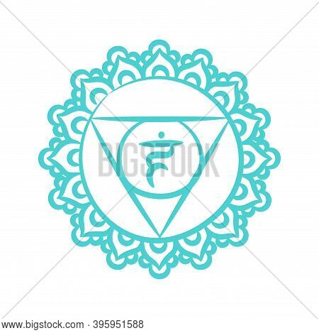 Vishuddha Sketch Icon. The Fifth Guttural Chakra. Vector Blue Line Symbol. Sacral Sign. Meditation