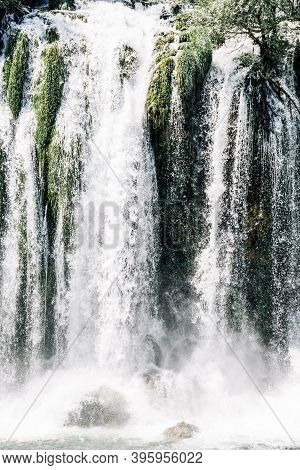 Kravice Waterfall On The Trebizat River In Bosnia And Herzegovina. Miracle Of Nature In Bosnia And H