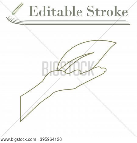 Hand Holding Leaf Icon. Editable Stroke Simple Design. Vector Illustration.