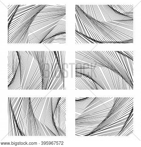 A Set Of Backgrounds Consisting Of Many Intersecting Black Lines. A Chaotic Background. Vector Illus
